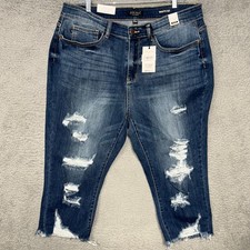 NWT Judy Blue Jeans Women Sz 20W Blue Wash Mid Rise Skinny Fit Capri Ripped