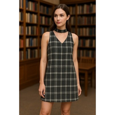  NWT Hem Thread Plaid Choker Dress Sm Preppy Collared Cutout Style Academia Core