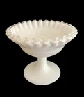 Fenton Silver Crest Milk Glass Pedestal Candy Dish Ruffled Bowl Vintage