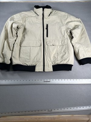 Aigle Large Mens Tan Work Coat Bomber Jacket Double Pocket Full Zipper