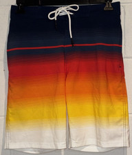 No Boundaries Board Shorts Mens Blur Red Striped Swim Trunks Stretch Size 28