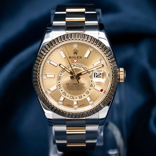 Rolex Sky-Dweller 326933 Flutted Champaigne Dial Two Tone Bracelet Box and Paper