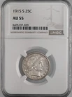 1915-S  25C  BARBER SILVER QUARTER  "SAN FRANCISCO"  NGC AU55  #8405237-020