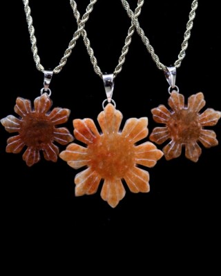 Micro Red Jade Filipino Sun Pendants with 18K Gold Bail