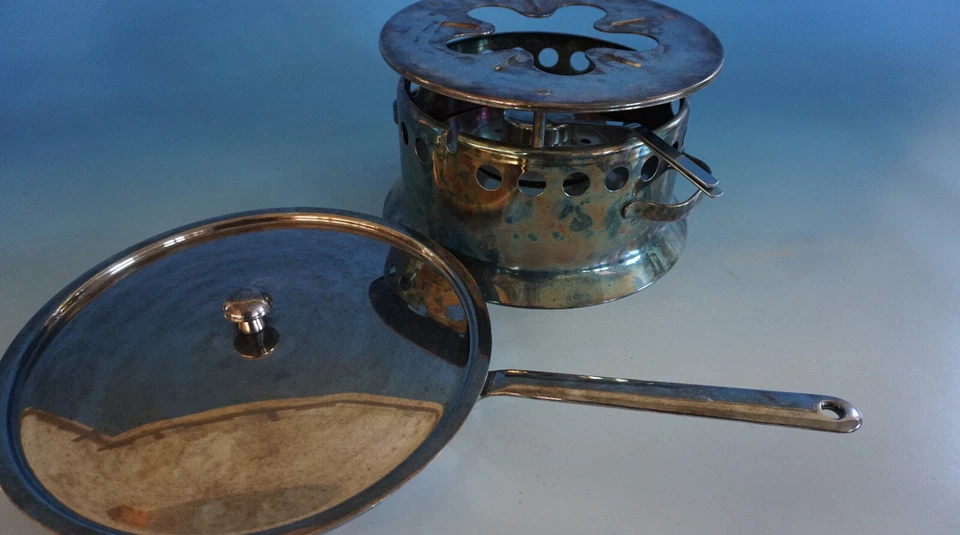 Spring Schweiz Rechaud mit Pfanne Kochset Metall versilbert u.Edelstahl(823-021) - Bild 2 von 4