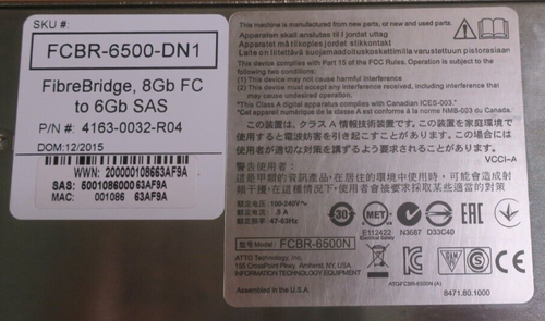 Atto FibreBridge 6500N FCBR-6500-DN1 8 Go FC à 6 Go SAS 4163-0032-R04/R03 - Photo 5/7