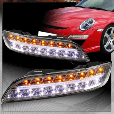 For 2004-2009 Porsche 911 997 Chrome Housing DRL LED Turn Signal Bumper ...