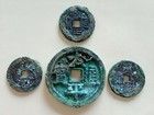 4pcs Ancient Chinese Statues China Old Dynasty Green Rust Bronze Statues