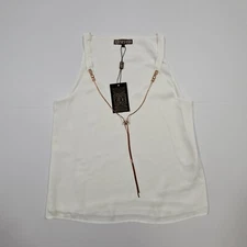 Biba Womens Tank Top White 8 UK Sleeveless Vest Gold Necklace Blouse