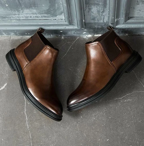 Chelsea Stiefeletten Herren Kunstleder Mode Freizeit Stiefeletten Elegant Formell 43 - Bild 5 von 46