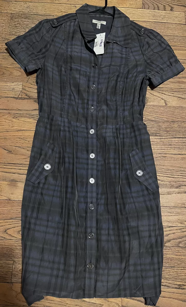 Women s Burberry London Dress Silk Dark Blue Black Size 10 New DS