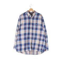 Lacoste Chemise Vintage Blue Beige Plaid Check Long Sleeve Shirt size 43 / XL