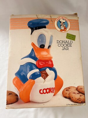 Vintage Disney Ceramic Cookie Jar Donald Duck w/ Box Chef Mickey