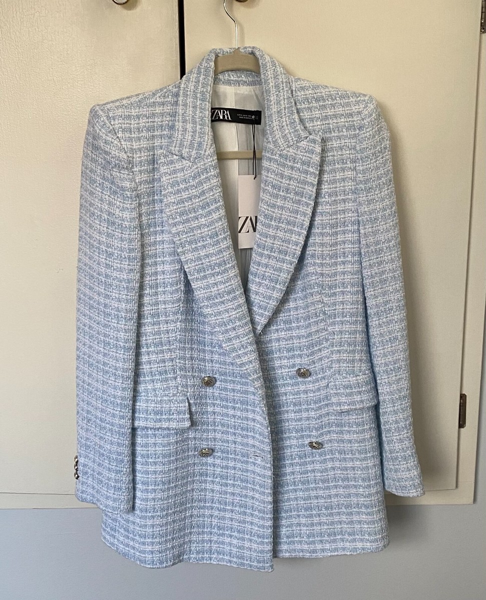 【タグ付新品未使用】ALUDE blue check tweed jacket Zara NWT Tweed Blazer Light Blue and White Decor Buttons