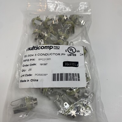 (Lot of 25) - MULTICOMP SPC21393 Audio Connector, 3 Contacts, Jack, 6.35 mm