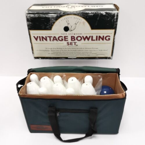 10 Pin Vintage Bowling Set Tote Anywhere With Carry Case RMF03-SJT - Picture 1 of 10