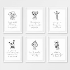 Grey Safari Animal Baby Nursery Quote Prints Childrens Wall Art Decor Pictures