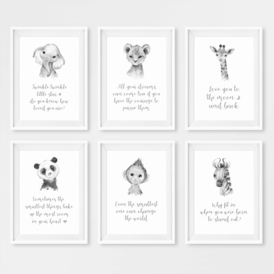 Grau Safari Tier Baby Kinderzimmer Zitat Drucke Kinder Wandbild Deko Bilder