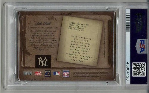 2005 BIOGRAPHY BABE RUTH HOME RUN MATERIALS 130 GAME USED BAT CARD PSA 10 POP 1 - Picture 2 of 2