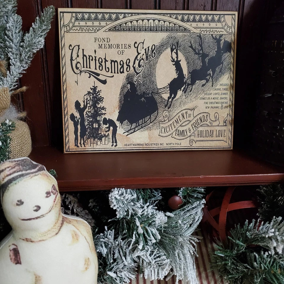 COLONIAL VINTAGE PRIMITIVE STYLE MEMORIES OF CHRISTMAS EVE SANTA SLEIGH SIGN - Image 3 of 4