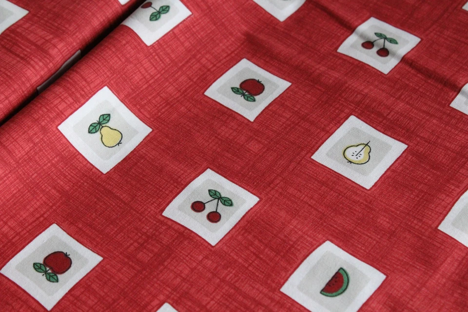 Stoff Patchwork Muster Dekostoff Vorhangstoff rot Motiv Obst B 1,40 m Meterware - Bild 2 von 4