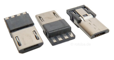 3 Stück Micro-USB Stecker Typ B, Lötstecker, 4 Kontakte Stecker zum Löten #3mU