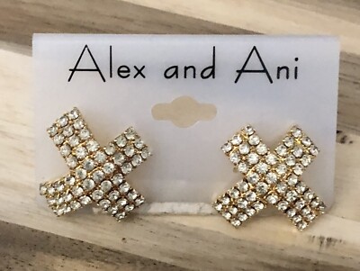 NOC Alex and Ani “X” Rhinestone/Crystal Pierced Earrings 2004 Kisses