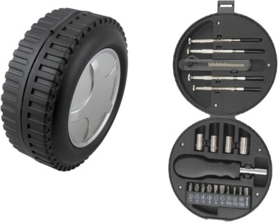 Ideal for Home and Auto Kit Multi 20 Piece Tool Gift Set in Tire Shape Case