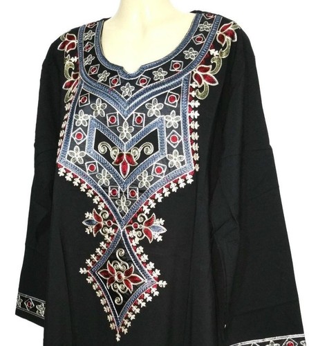 Abaya / Robe Maxi Arabe (Jellabiya) Noire En Polyester Brodée - Grandes Tailles - Neuf Avec étiquettes