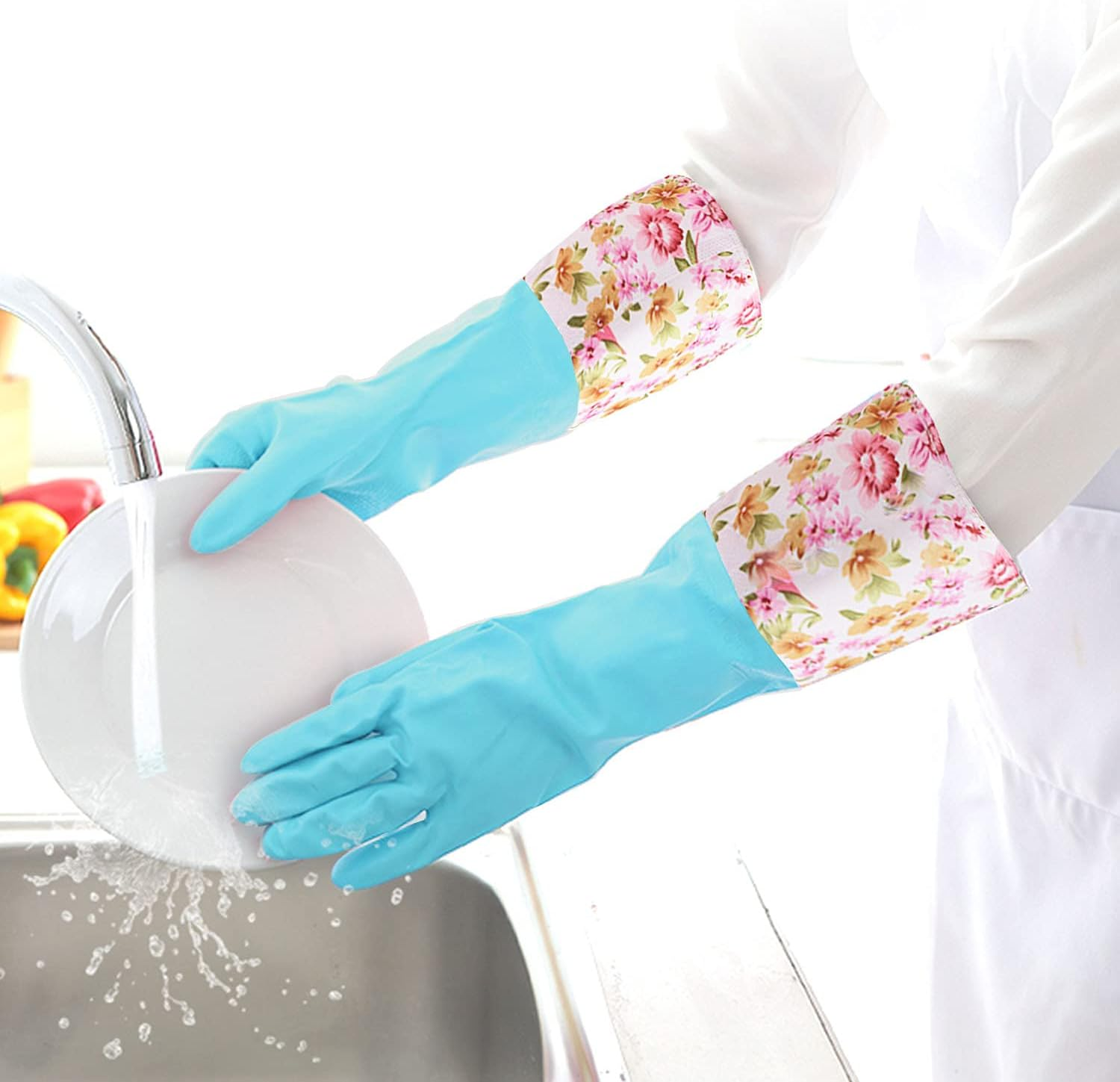 Dishwashing Cleaning Gloves, 2 Pair Reusable Household Cleaning Gloves