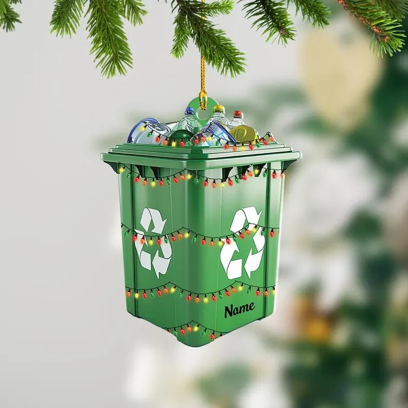 Recycling Bin Ornament, Trash Can Christmas Ornament, Garbage Can Ornament-image