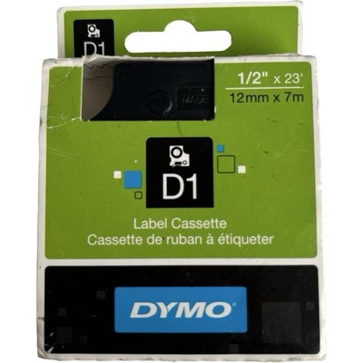 Dymo D1 Label Tape 1/2 x 23  Black on White Dymo Label Cassette