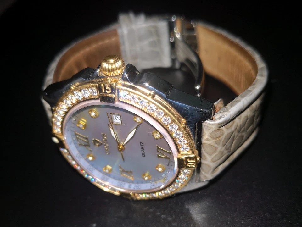 Cuarzo Suizo Hombre 2 Tonos Crotón Madreperla Azul 40mm Cristal Zafiro  Foto 4 de 4