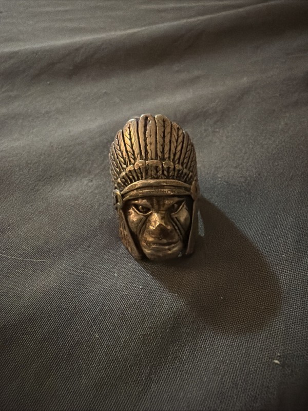Vintage Silver plated "Classic" INDIAN CHIEF HEAD RING Sz 11