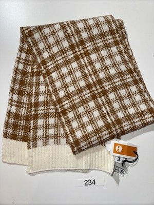 Timberland Plaid Knit Scarf Brown Cream Checkered Pattern NWT $60 Unisex Winter