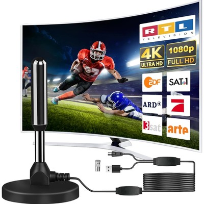 DVB-T2 Indoor Antenna mit Verstärker   4K UHD, 500 km Reichweite, Einfach & F...