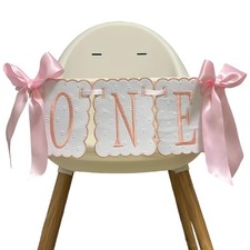 Pink Bow ONE High Chair Banner for Sweet One Bow Girl First Birthday Photo Pr...