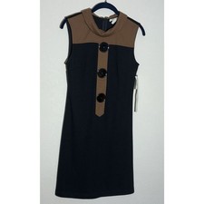 Crimes & Misdemeanors Black Brown Sleeveless Dress Mod‎ Style Buttons Size M