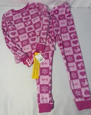 Barbie Girls Pajama Set Size 6 Pink Fleece Snug Fit Sleepwear 2PC PJs NWT