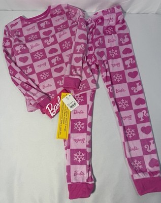 Barbie Girls Pajama Set Size 6 Pink Fleece Snug Fit Sleepwear 2PC PJs NWT
