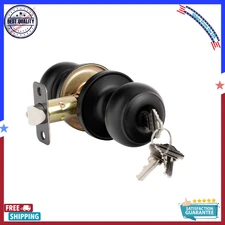 Door Knob with Lock and Key, Door Handle for Bedroom and Bathroom, Matte Black