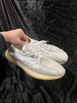 adidas Yeezy Boost 350 V2 Mono Ice Low Top Blue White Abstract Lace Up Sneaker