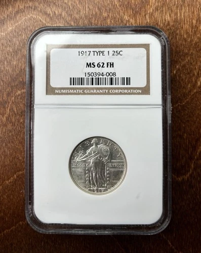1917  TYPE 1 STANDING LIBERTY SILVER QUARTER  MS 62 FULL HEAD COIN NGC GRADED