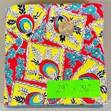 Vtg Floral Feed Sack Open Faded Red Yellow Teal Grean White Navy 29" x 36"