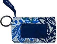 Santiago VERA BRADLEY Zip ID Window Credit Card Cash Wallet Holder w/ Key Ring