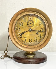 WWII USN Navy Seth Thomas Brass Ship’s Chime Clock Strikes / Running keep time