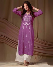 Women Embroidered Straight Kurta