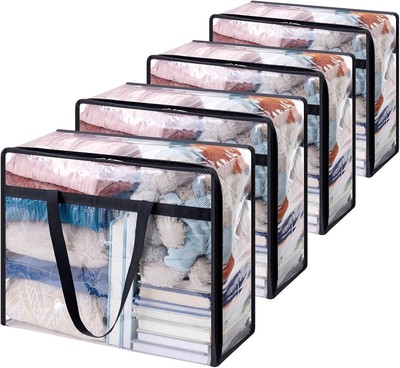 Lifewit 4 Pack Clear Clothes Storage Bags, 40L Plastic 40L, Transparent 