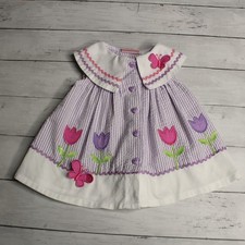 Vintage Cradle Togs Gingham Dress Baby Girl's Size 12 Months Seersucker Ric Rack
