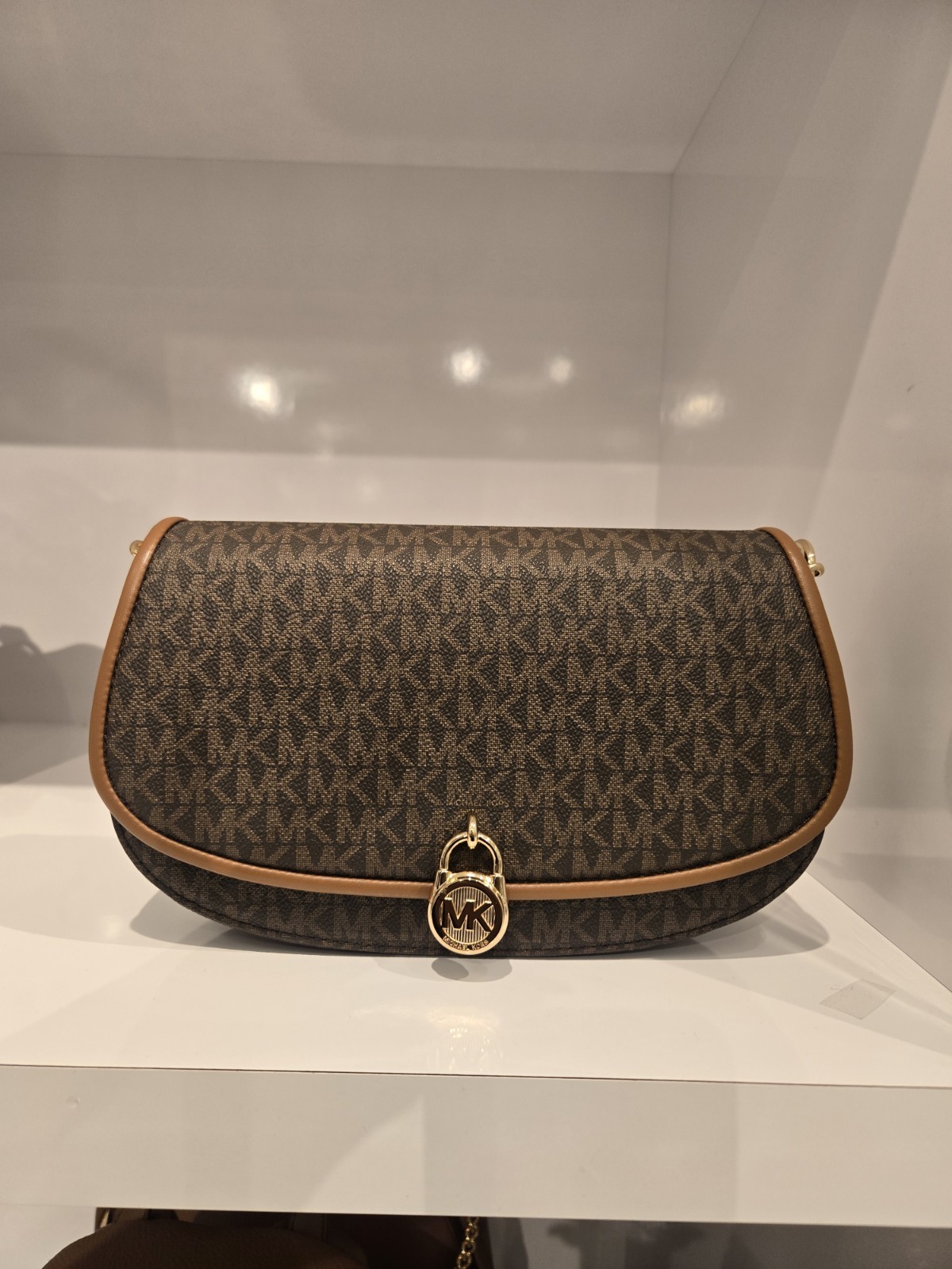 Michael Kors Mila Medium Signature Brown Logo Messenger Bag NWT